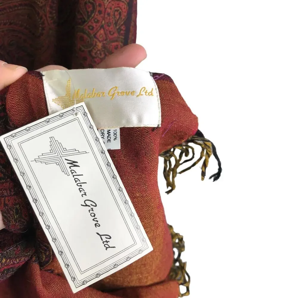 Malabar Grove Ltd Cairo Ruby Throw Beaded Paisley Wool Scarf Wrap Red‎ NEW